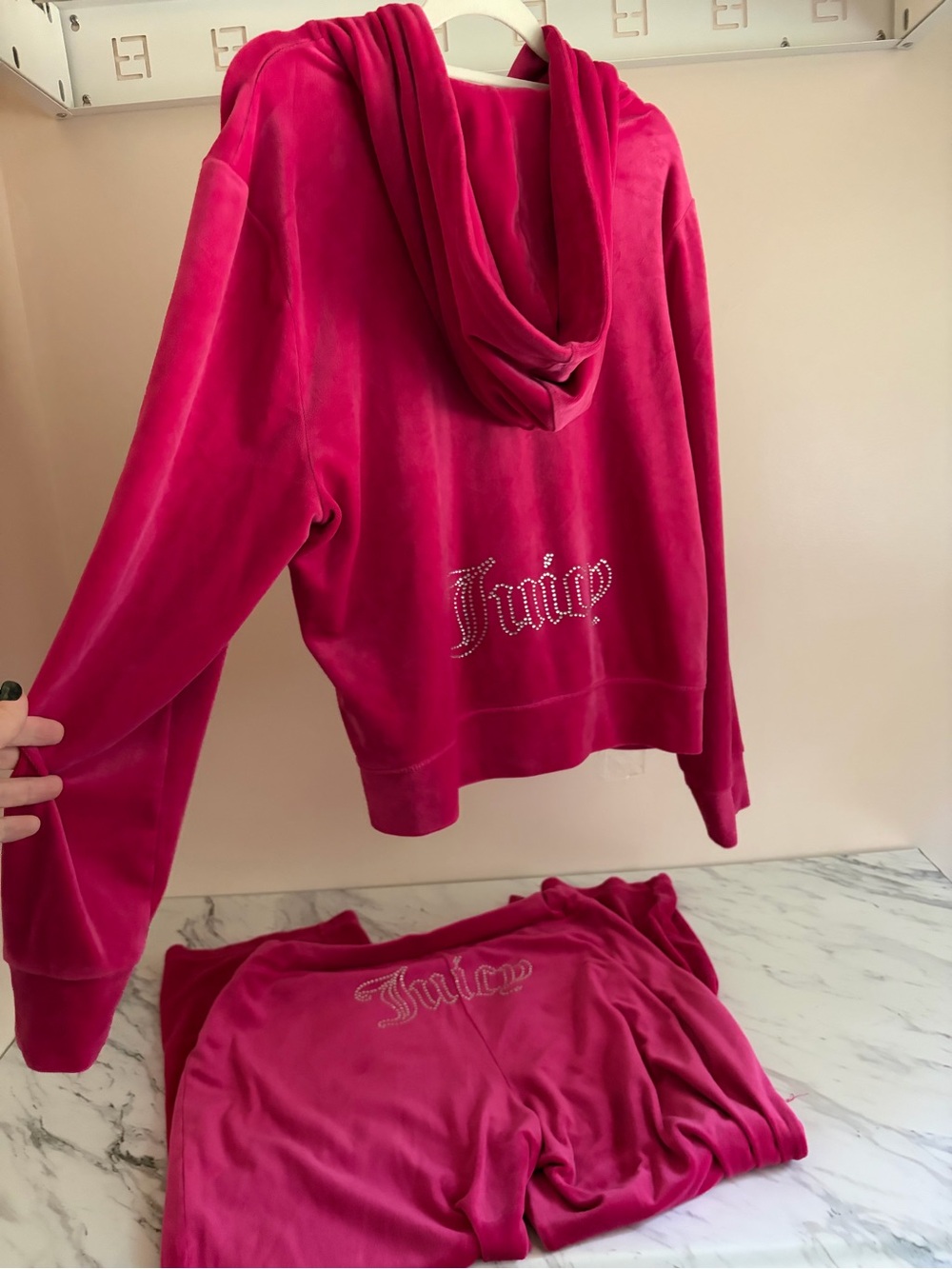Juicy Couture Hot Pink Velour Hoodie & Pants Pajama Set